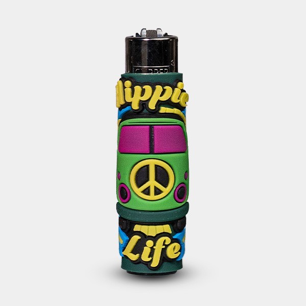 Briquet Clipper Hippie Passion 3 avec étui en silicone
