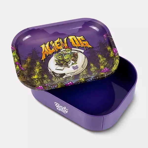 Voir Boîte en Métal avec Plateau à Rouler 'Alien OG' - Growbarato