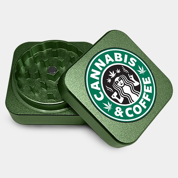 Grinder en aluminium carré Cannabis Coffee ouvert