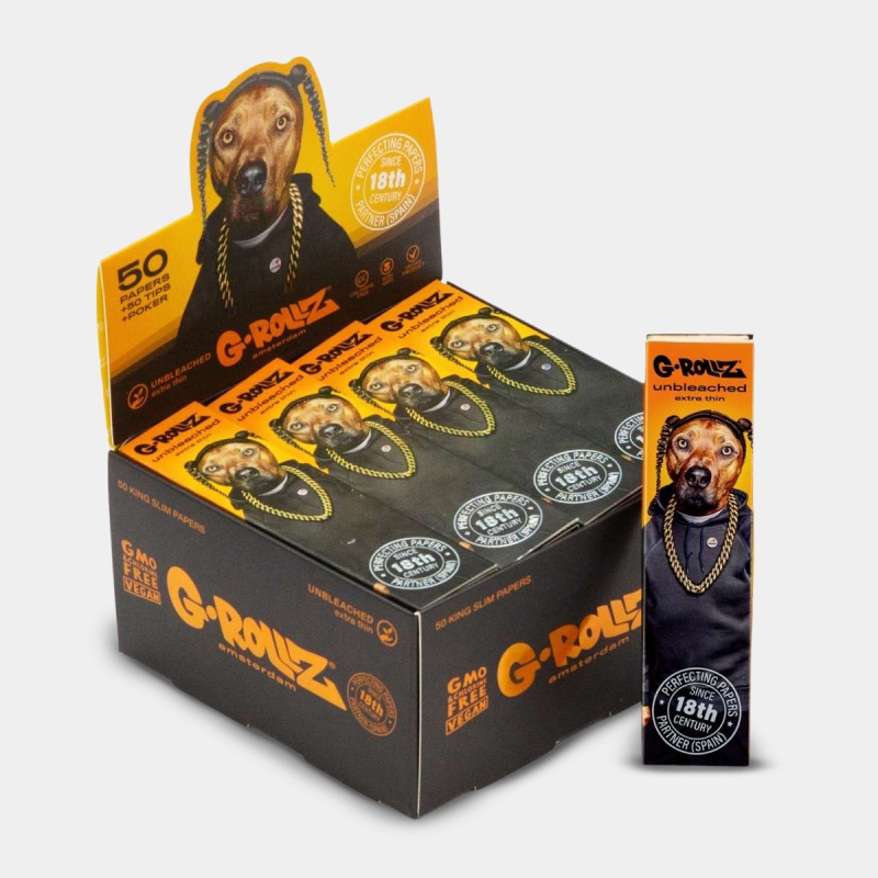 Papier à rouler G-Rollz King Size Slim non blanchi + filtres « rap » | GB