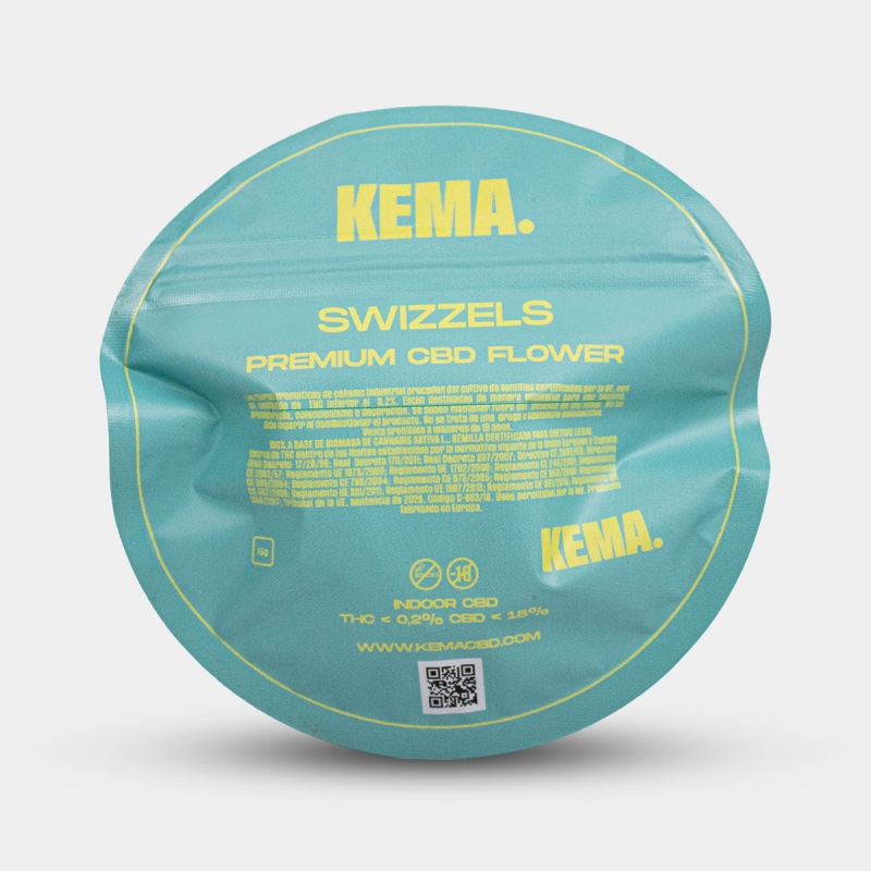 Fleurs Swizzels Cali CBD 15 g KEMA, dos du paquet