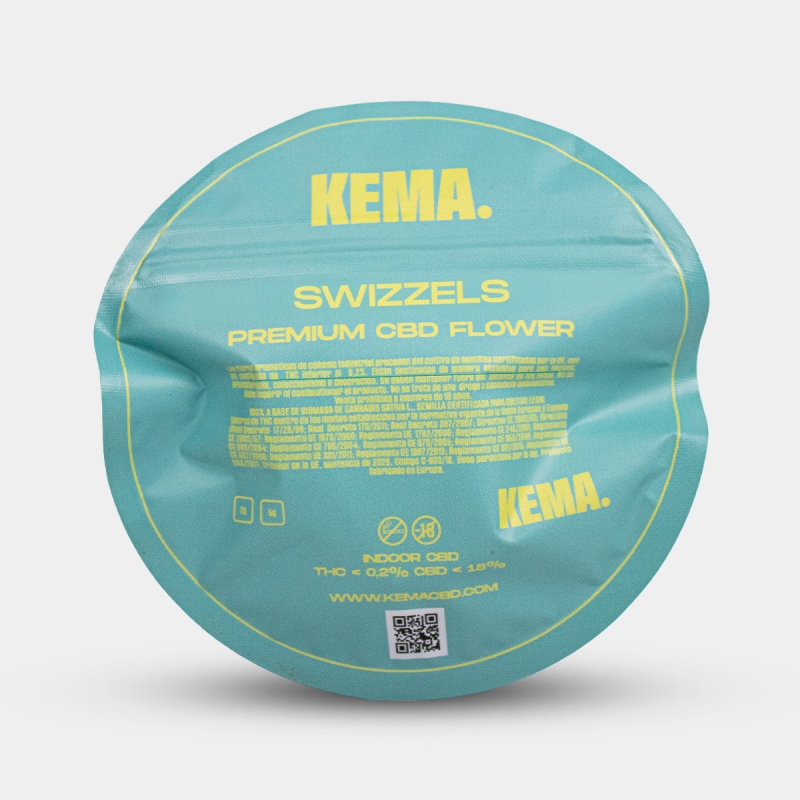 Fleurs Swizzels Cali 2 g / 5 g CBD KEMA, emballage arrière